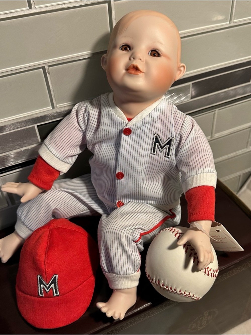 Porcelain baseball baby doll Michael by Knowles